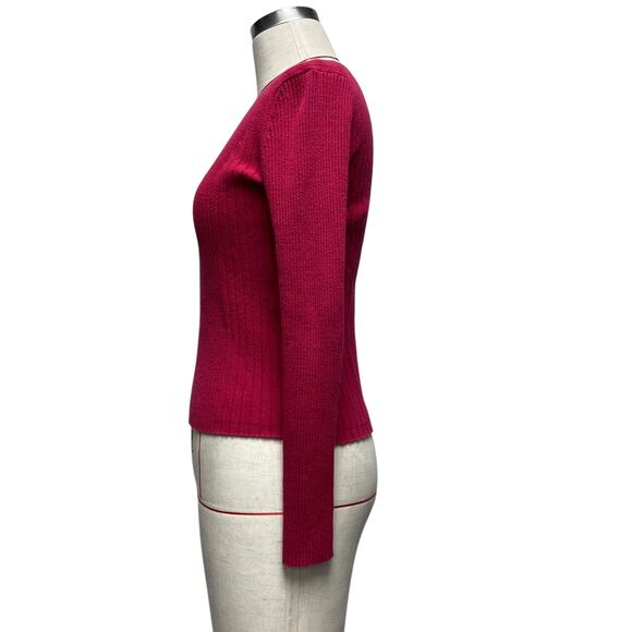 Armani Exchange Women's V-Neck Ribbed Sweater - Red, size S - Picture 6 of 8